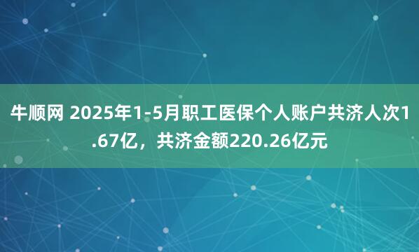 牛顺网 2025年1-5月职工医保个人账户共济人次1.67亿，共济金额220.26亿元